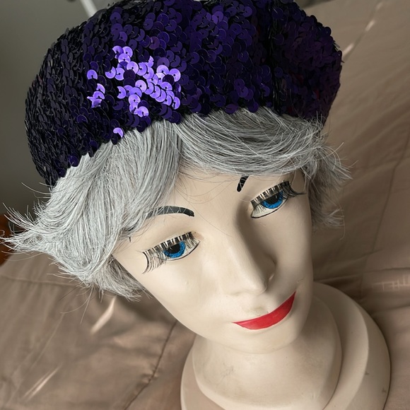 Purple Sequined Stretch Beanie / Hat - Picture 4 of 8